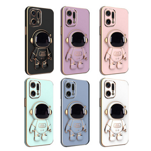 Factory Smartphone Accessories Shockproof Electroplated Soft TPU Cartoon Astronaut Phone Case With Holder For oppo find x6 pro