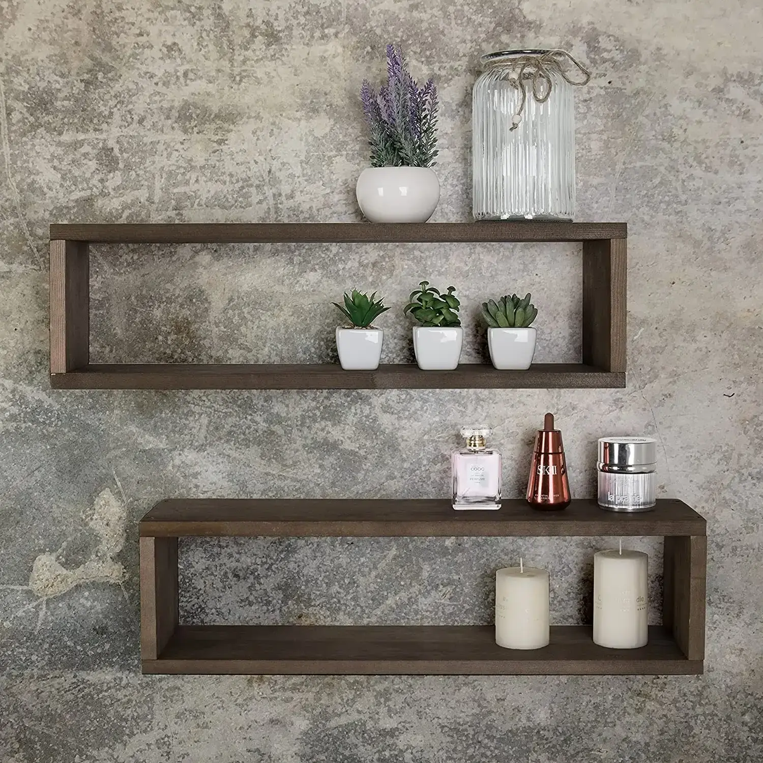 2-piece set of dark brown 3.20 cm wood surface shelf wall mounted shelf