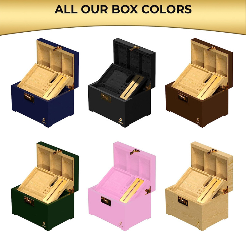 Smell Proof Locking Storage Container with Rolling Tray Wood Box for Herbs and Accessories Large Stash Box Storage Box Wooden