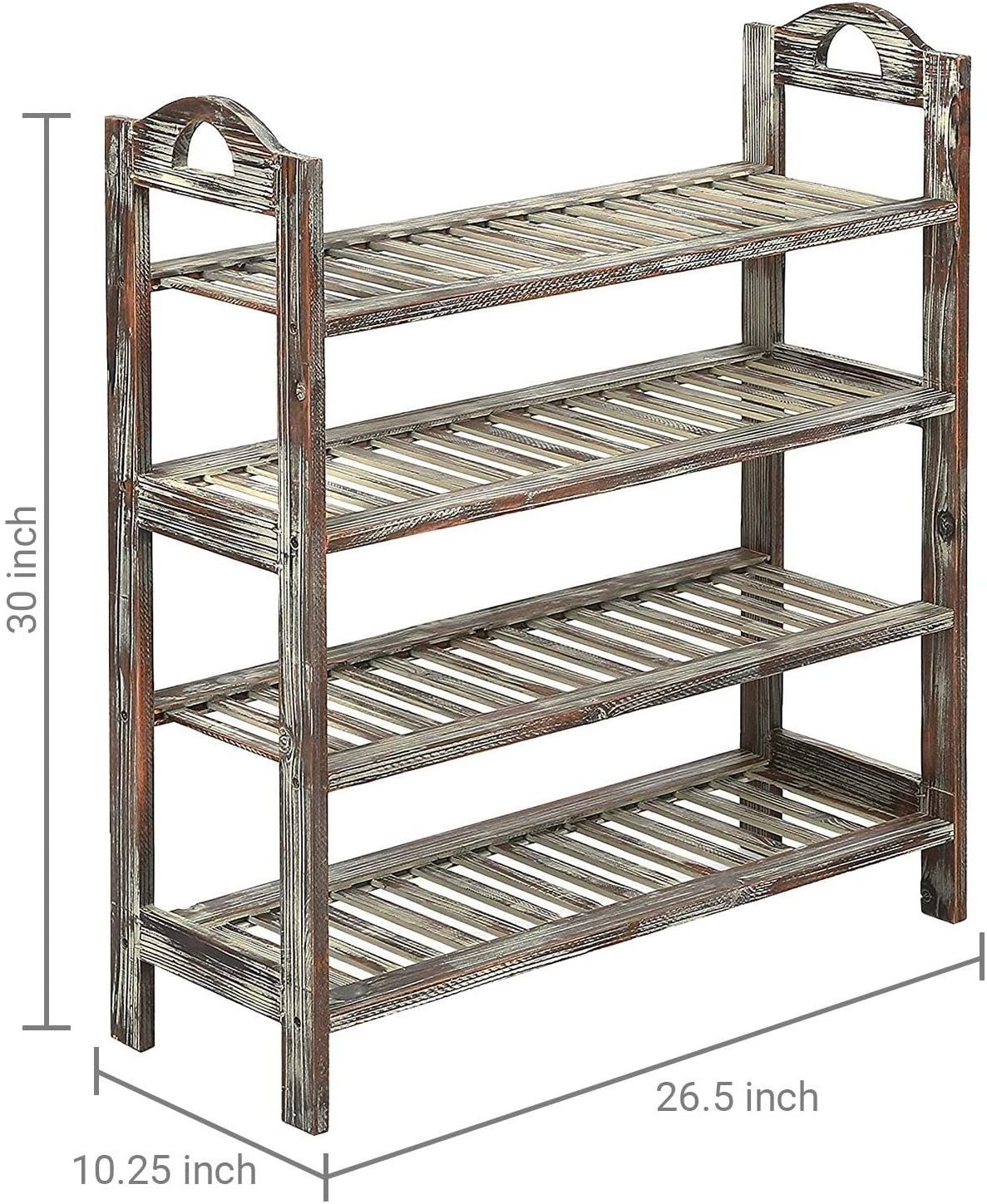 2024 Easy Transport 4 Tier Country Torch Slats Storage Entrance Practical Shelf Design Shoe Rack Wooden Rustic