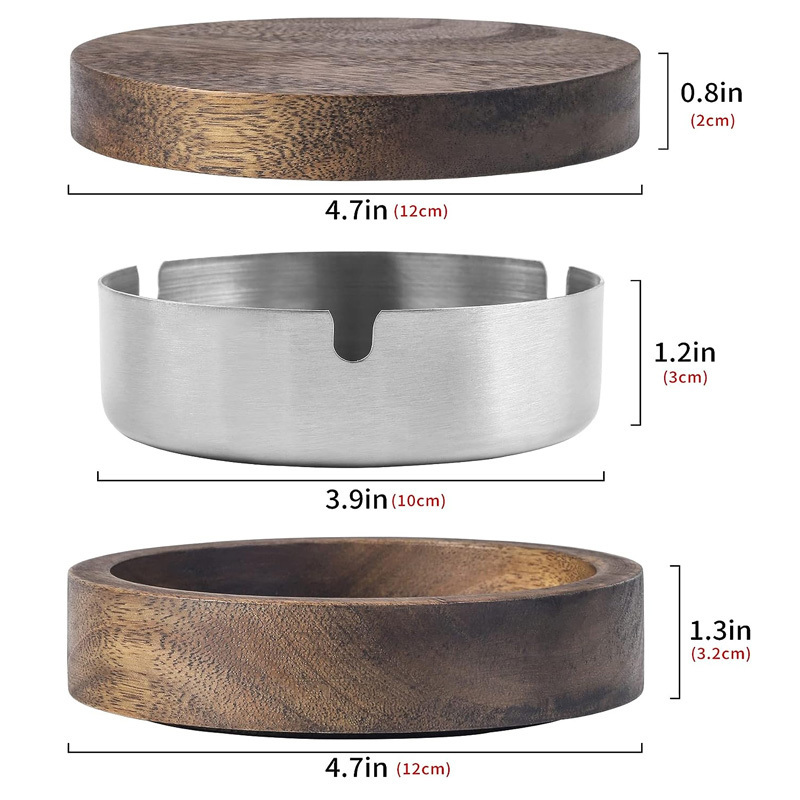 Stainless Steel Liner Ash Tray Windproof Durable Easy to Clean Cool Ashtrays for Smokers Wooden Ashtray with Lid