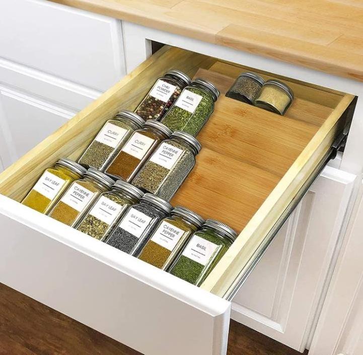 4 Tier Countertop Organization for Kitchen Cabinet Premium Bamboo Spice Rack Seasoning Drawer Organizer