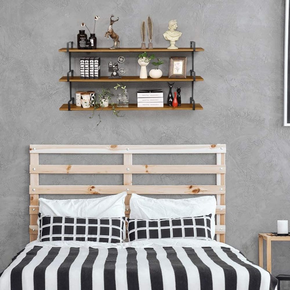 Newest 3 Tier Industrial Wall Shelf for Living Room Bathroom Wooden Wall Mount