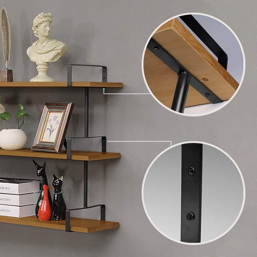 Newest 3 Tier Industrial Wall Shelf for Living Room Bathroom Wooden Wall Mount