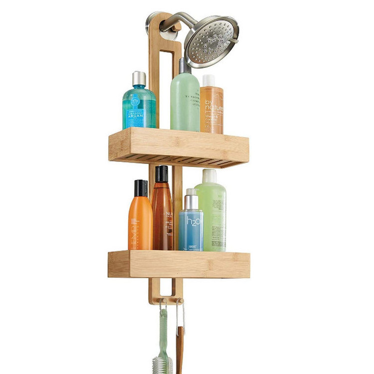 Nature Bamboo 2 Storage Box Conditioner Organizer  Bamboo Hanging Shower Rack With Hook