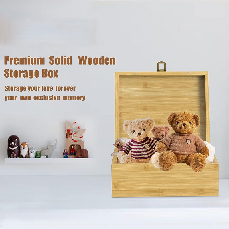 Decorative Bamboo Boxes with Hinged Lid and Latch for Memories of Relatives, Precious Item Wooden Keepsake Box