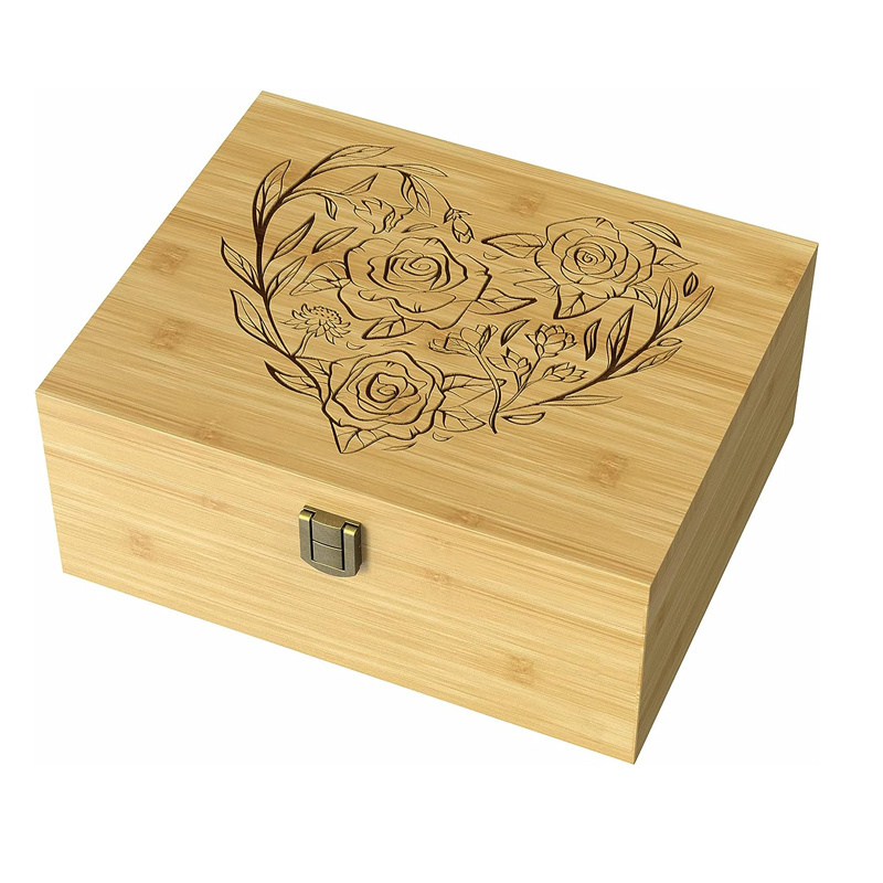 Decorative Bamboo Boxes with Hinged Lid and Latch for Memories of Relatives, Precious Item Wooden Keepsake Box