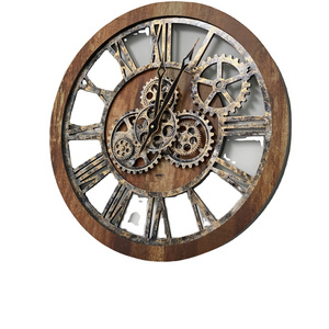 Handmade Wooden Crafts Oem Custom Moving Gear 3d Decor Clock Wall Watch modern wall clock