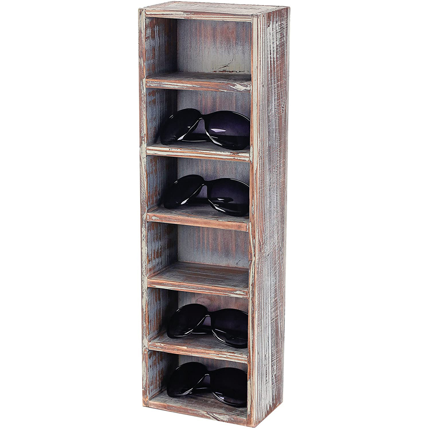 2024 Rustic style wooden wall mounted vertical storage sunglasses display box rack