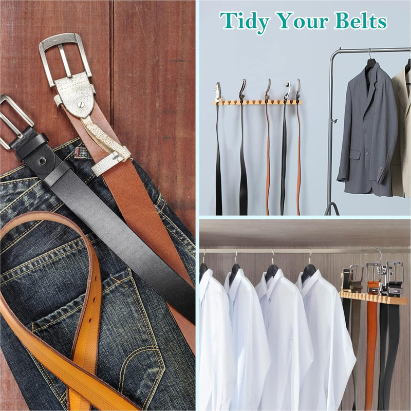 Belt Hanger for Close Wooden Wall Mount 14 Belt Organizer  Rack w/ 360 Swivel Hook, Tie and Belt Organizer Display