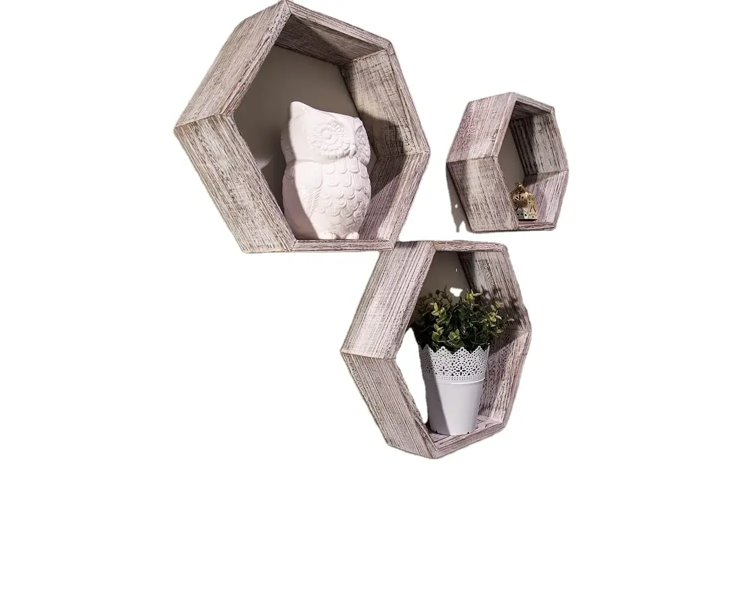 2024 Rustic Wall Mounted Hexagonal Floating Shelves Set of 3 wooden Honeycomb hanging  Shelves wood Honeycomb Wall decor