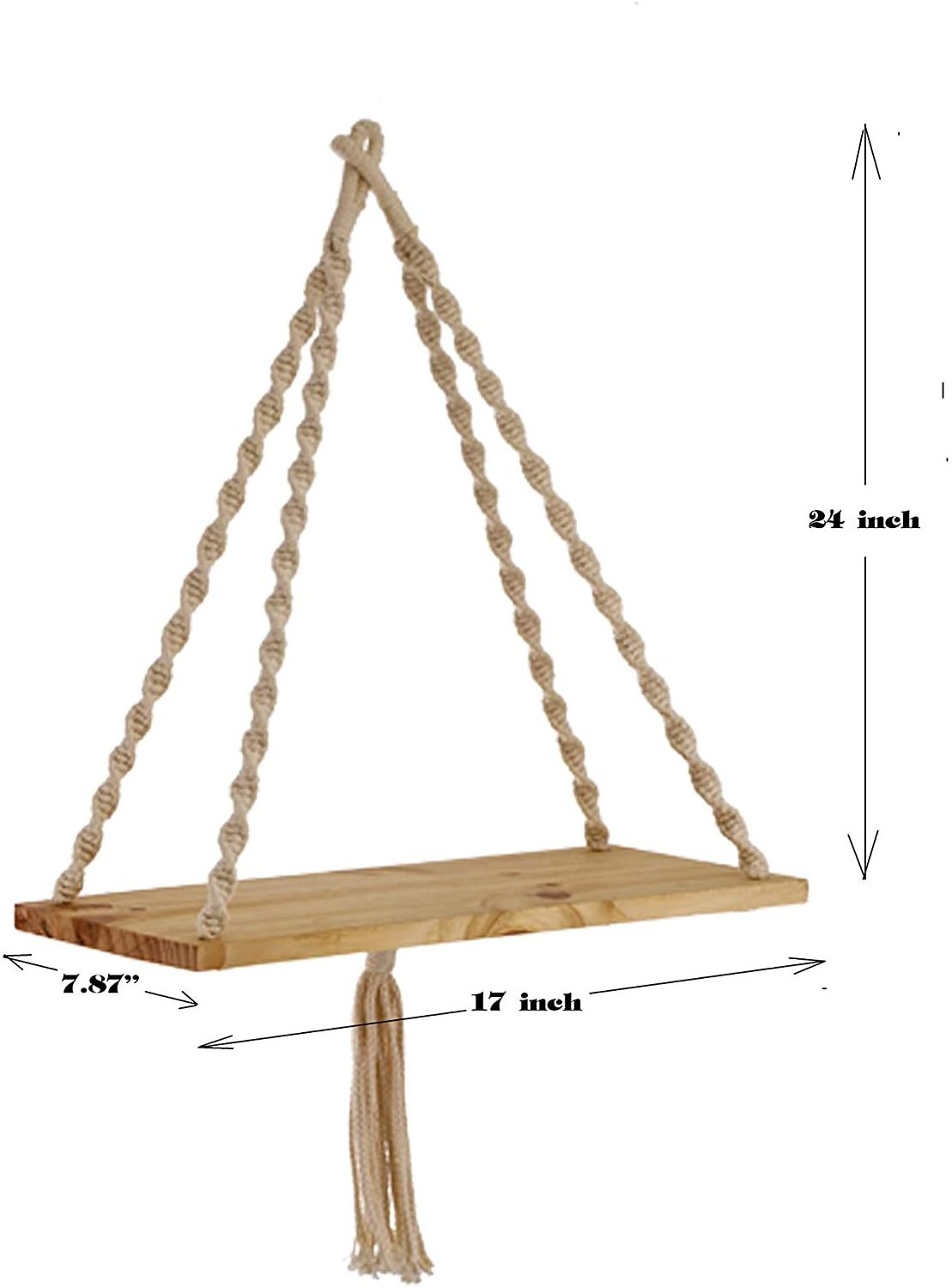 Wooden Hanging Floating Shelf 2 Piece Set Wall Rope Shelf Indoor and Outdoor Hanging Plant Rack Stand Flower Pot