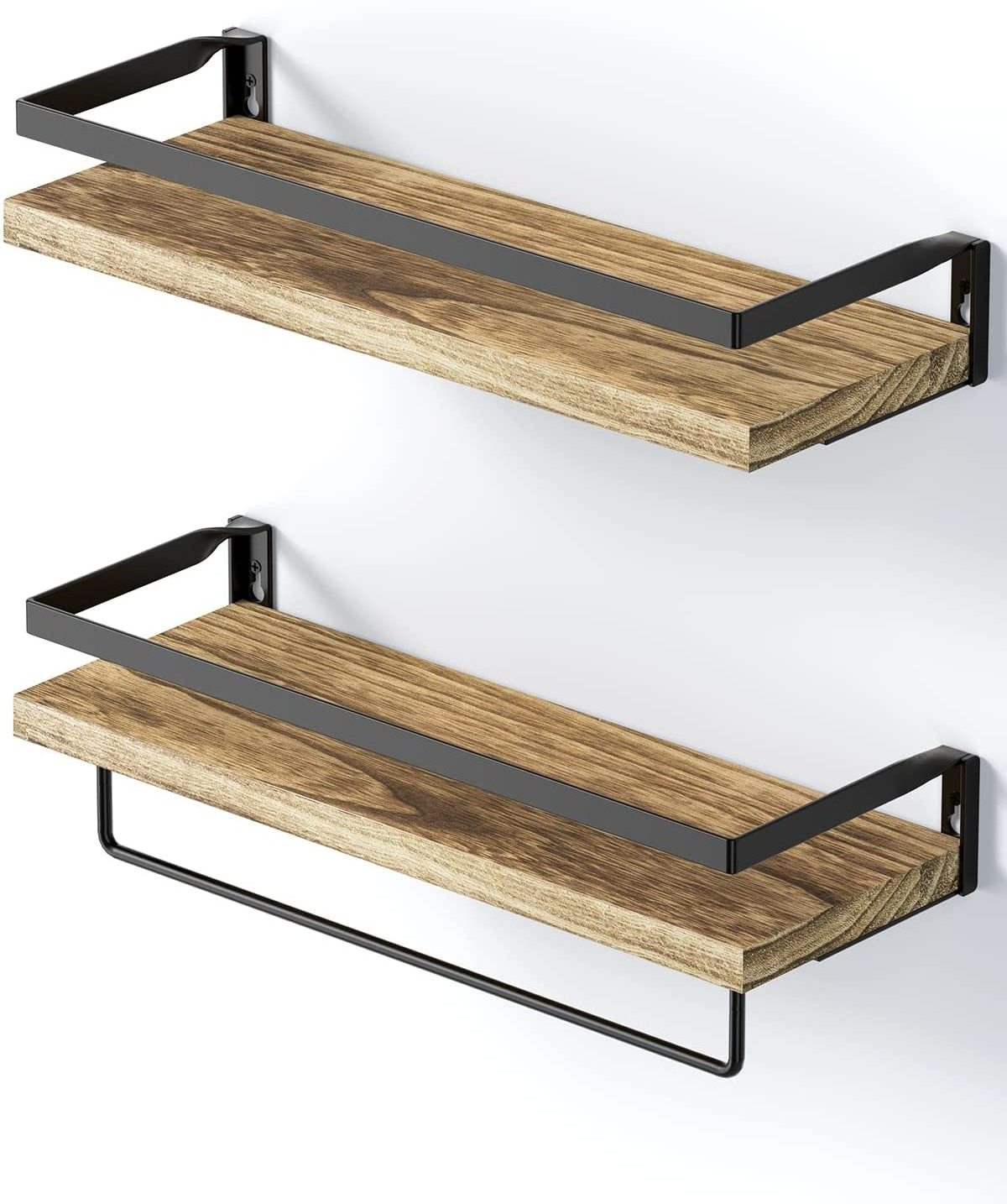 set of 2 floating shelves bathroom shelf with towel rail light brown shelf