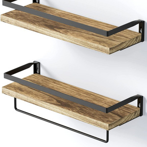 set of 2 floating shelves bathroom shelf with towel rail light brown shelf