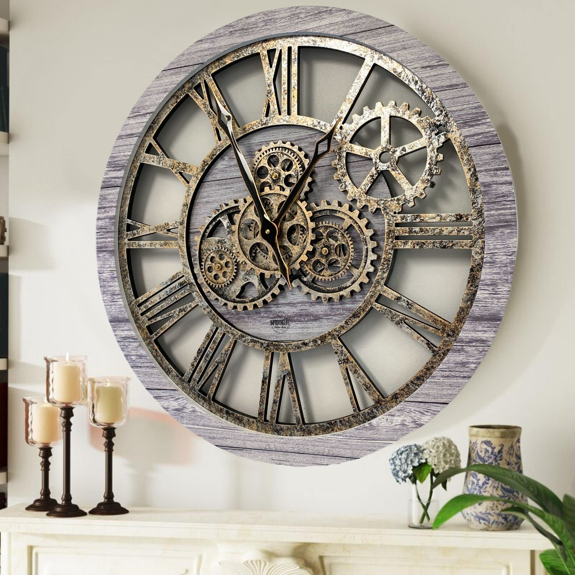 Handmade Wooden Crafts Oem Custom Moving Gear 3d Decor Clock Wall Watch modern wall clock