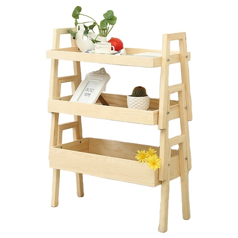 Custom Kids Stacking Shelves Ladder Rack Toy Display 3 Tier Balcony Outdoor Furniture Wooden Planter Shelf