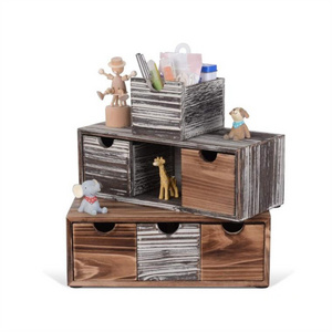 Rustic Kitchen Wooden Stackable Storage Stash Box Caddy Wood Desk Office Organizer with 6 Drawers