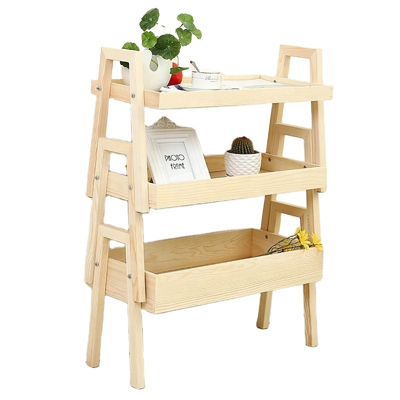 Custom Kids Stacking Shelves Ladder Rack Toy Display 3 Tier Balcony Outdoor Furniture Wooden Planter Shelf