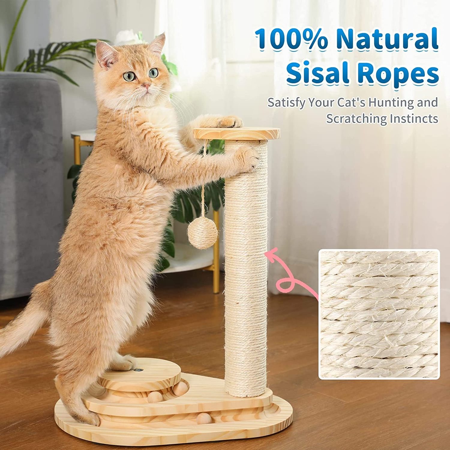 wholesale 3level cat scratching wood mat cat tease toy Solid pine Wood cat toy with tree scratcher