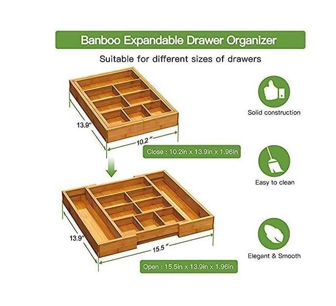 Adjustable Silverware Organizer With Removable Dividers Cutlery Tray Bamboo Expandable Drawer Organizer