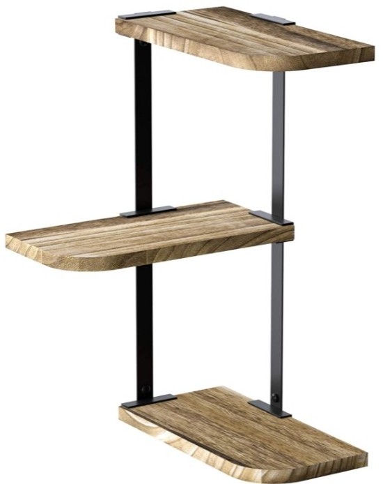 3 Tier Rustic Wood Floating Shelf Wall Mounted Carbon Black Bracket Shelf