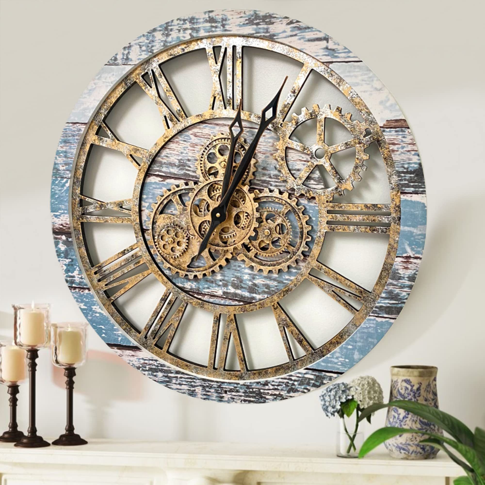 Handmade Wooden Crafts Oem Custom Moving Gear 3d Decor Clock Wall Watch modern wall clock