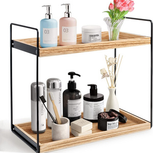 custom Kitchen Countertop Spice Basket Storage Shelf Counter Standing Rack Cosmetic Holder 2 Tier Bathroom Countertop Organizer