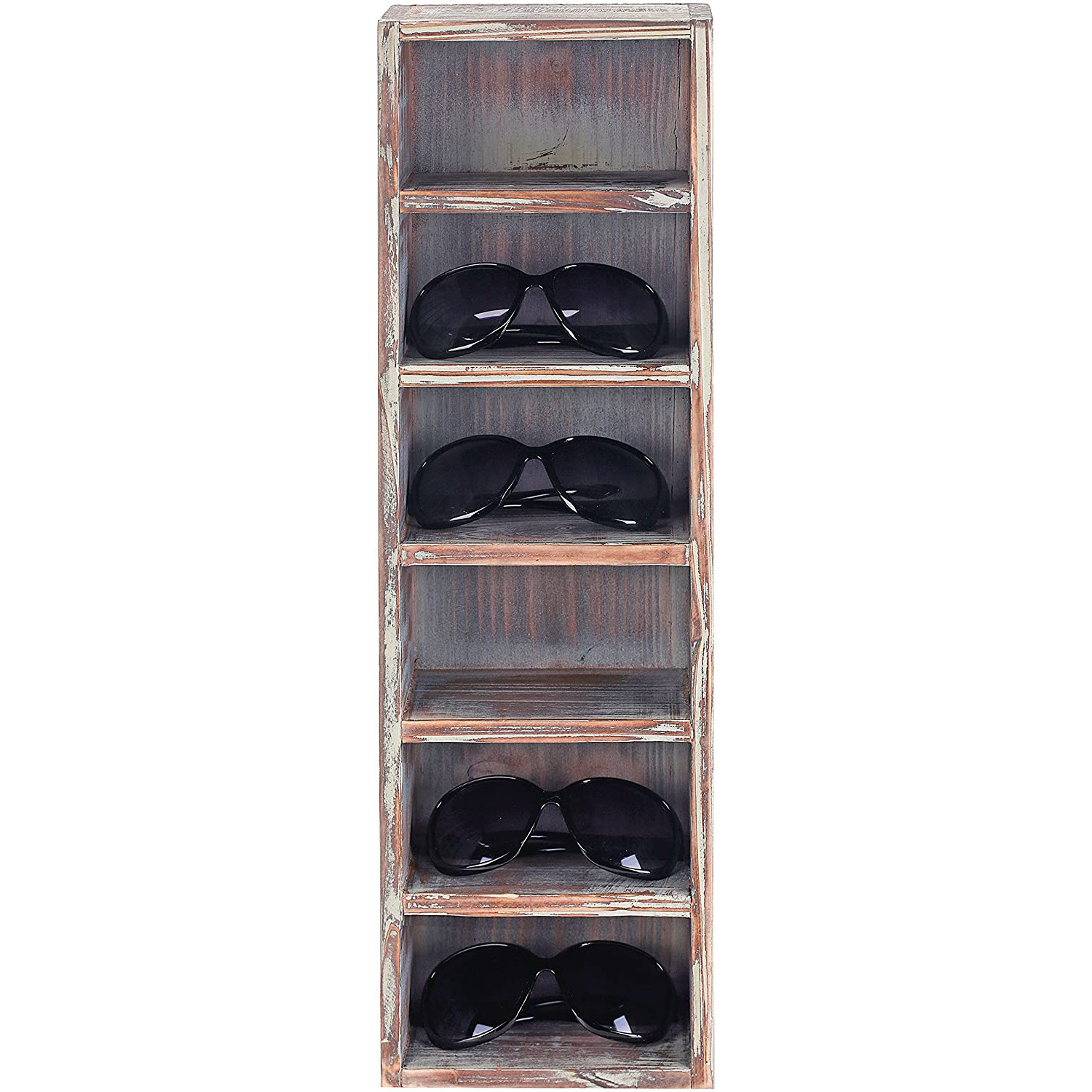 2024 Rustic style wooden wall mounted vertical storage sunglasses display box rack