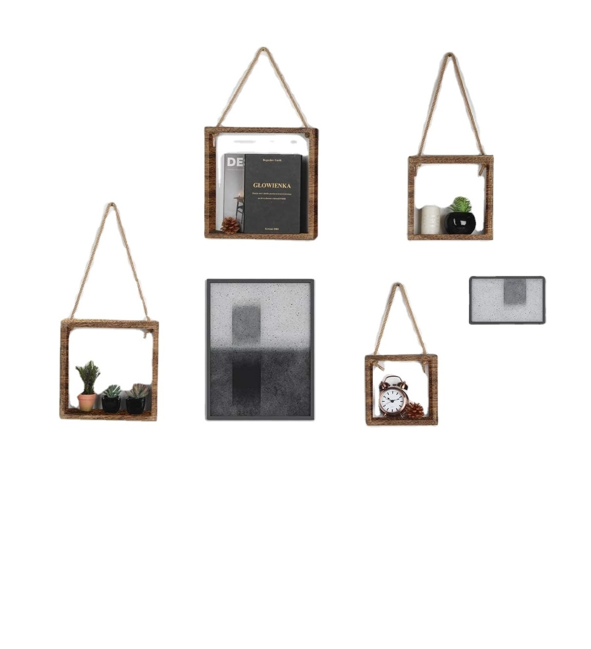 Custom Rustic Wood Cube Display Stand Wall Mounted Floating Hanging Square Shelves