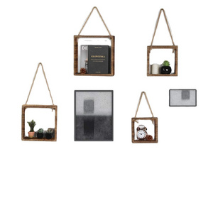 Custom Rustic Wood Cube Display Stand Wall Mounted Floating Hanging Square Shelves