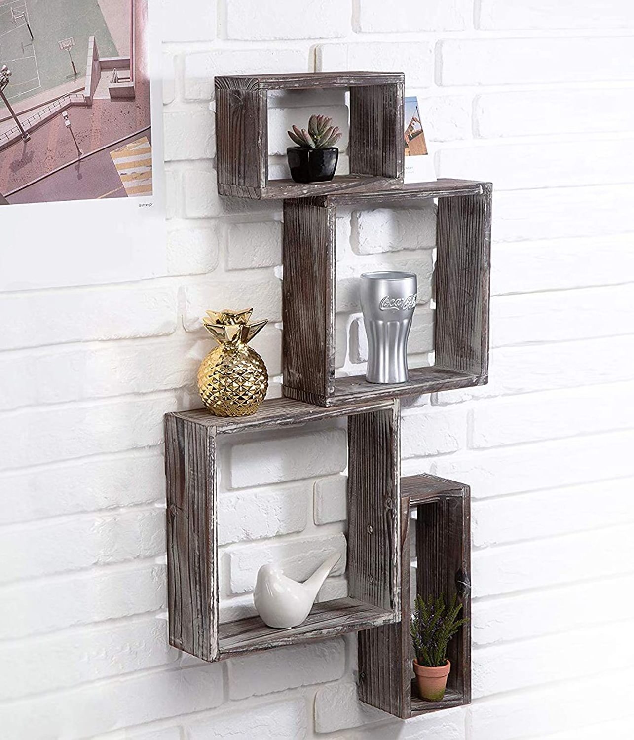 Custom 4 Cube Wall Mount Rustic Floating Shelf, Wooden Display Stand