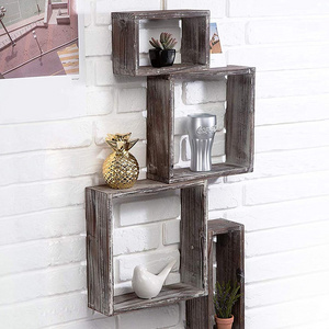 Custom 4 Cube Wall Mount Rustic Floating Shelf, Wooden Display Stand