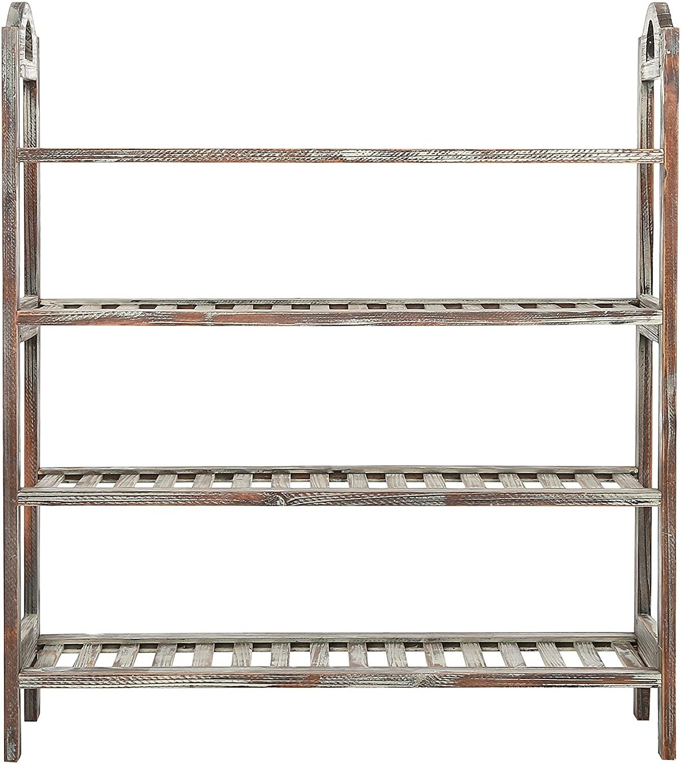 2024 Easy Transport 4 Tier Country Torch Slats Storage Entrance Practical Shelf Design Shoe Rack Wooden Rustic