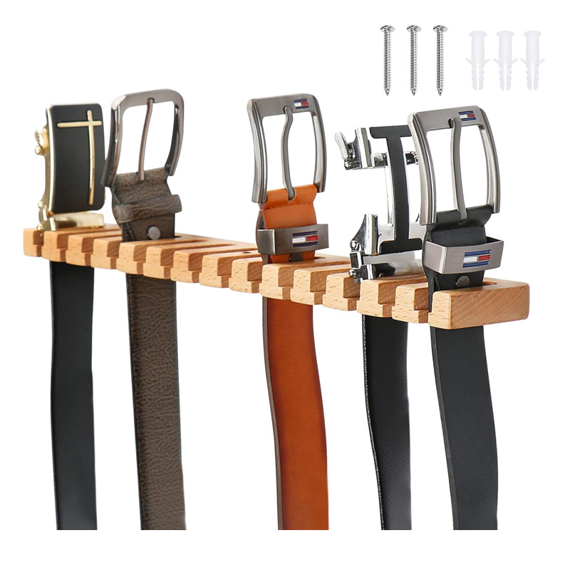 Belt Hanger for Close Wooden Wall Mount 14 Belt Organizer  Rack w/ 360 Swivel Hook, Tie and Belt Organizer Display