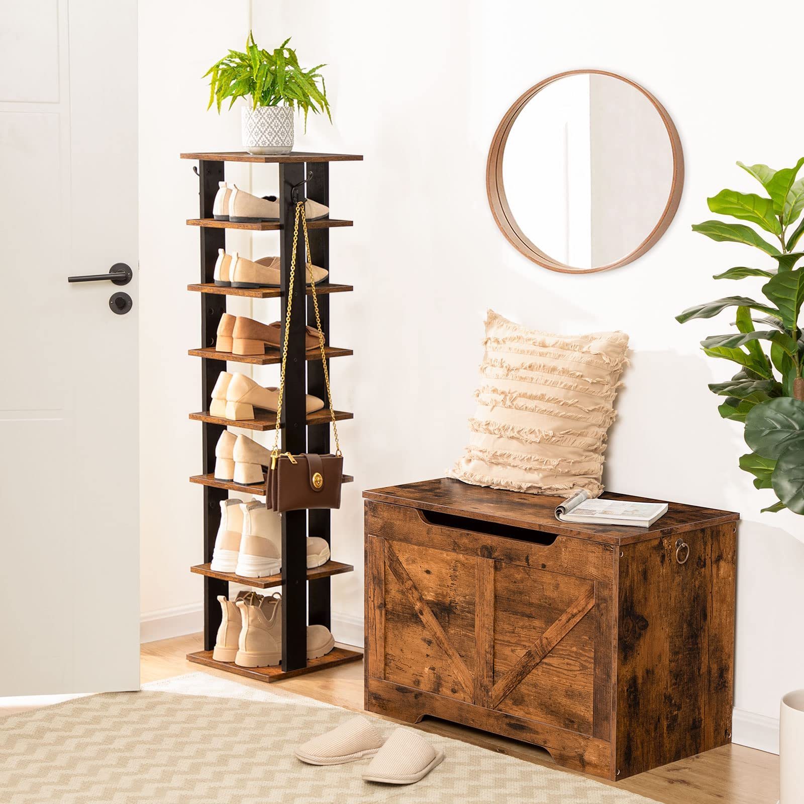 8 Tier Slim Shoe Rack and Store Shoe Display Stands Shoe Storage Racks with 2 Hooks for Entrance Living Room Bedroom