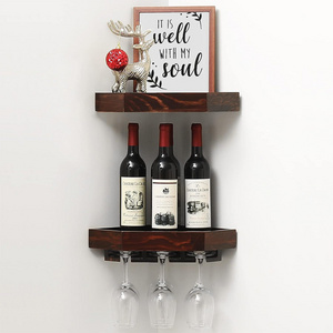 Home Storage 2 Pack Wooden Rustic Floating Corner Wine Holder with 6-7 Glass Slot Holder Wall Mounted Corner Wine Rack