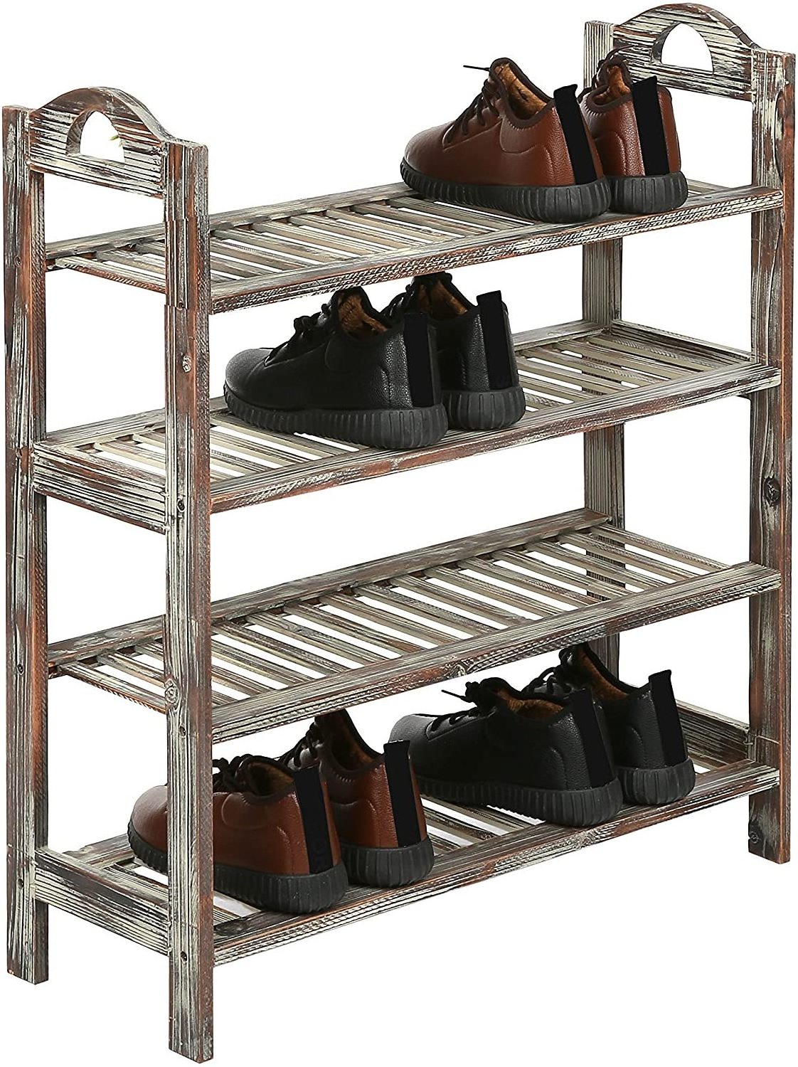 2024 Easy Transport 4 Tier Country Torch Slats Storage Entrance Practical Shelf Design Shoe Rack Wooden Rustic