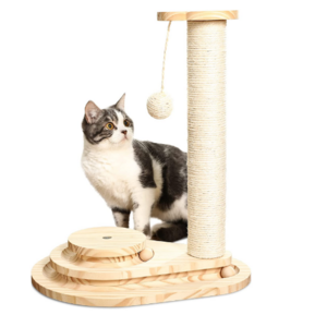 wholesale 3level cat scratching wood mat cat tease toy Solid pine Wood cat toy with tree scratcher