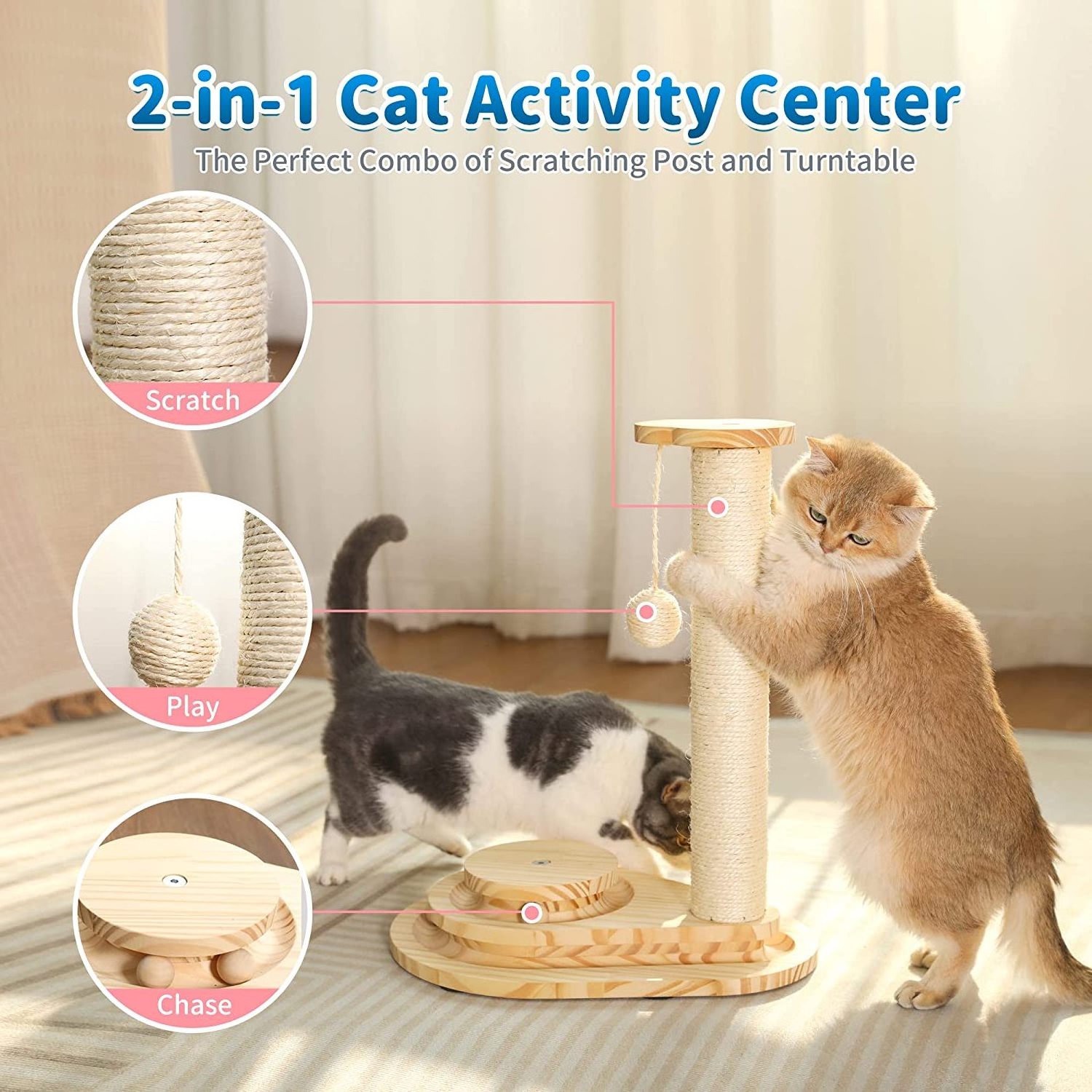 wholesale 3level cat scratching wood mat cat tease toy Solid pine Wood cat toy with tree scratcher