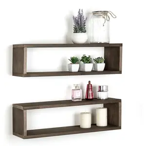 2-piece set of dark brown 3.20 cm wood surface shelf wall mounted shelf