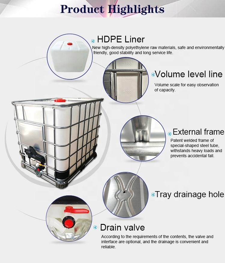 Hdpe Pressure Vessel Stainless Steel 1000l Plastic IBC Tote Tank Food Grade Price