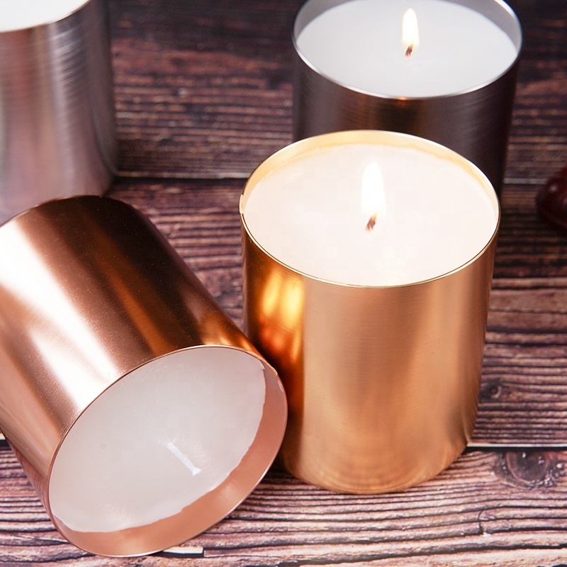 Metal Candle Cup Gold Aluminum vessel Votive Empty Candle Jar with Lid Container Metal Candle holder