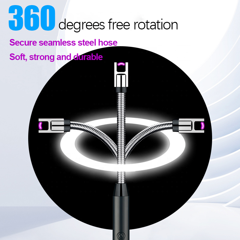 Electric Plasma BBQ Lighter 360 Degree Free Rotation USB Rechargeable Windproof Flamesless Long Arc Candle Lighter