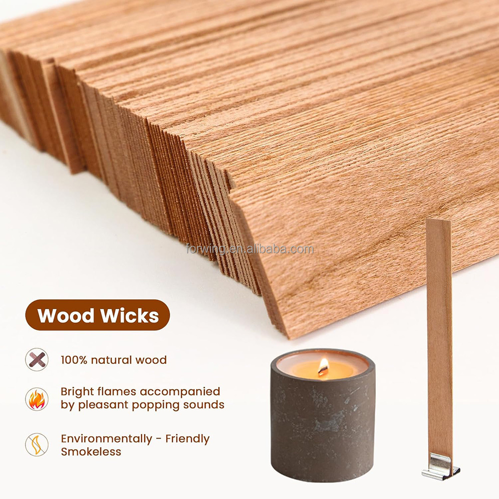 Wood Candle Wicks Crackling Wooden Candle Wick Long Wood wick for Soy Candle Making With Holder