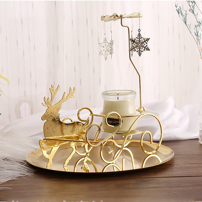 Romantic Candlestick Home Decor Gift Christmas Spinning Candle Accessories Metal Spinning Flying Deer Tea Lights Candle Holder