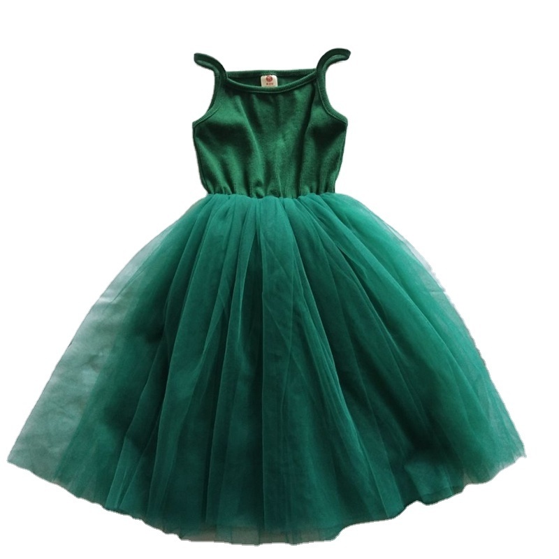 Toddler Baby Girls Tutu Tulle Dress Solid Green Infant Kids Princess Birthday Party Cotton Sundress Photo shoot Dresses 12M-7T