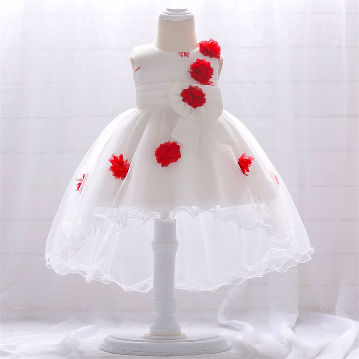 the new baby girl first birthday skirt is a fluffy princess dress with trailing flowers and baby girl dresses