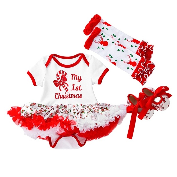 2023 new hot selling kids christmas outfits my 1st christmas outfit 4pcs tutu skirt with headbands shoes girls romper