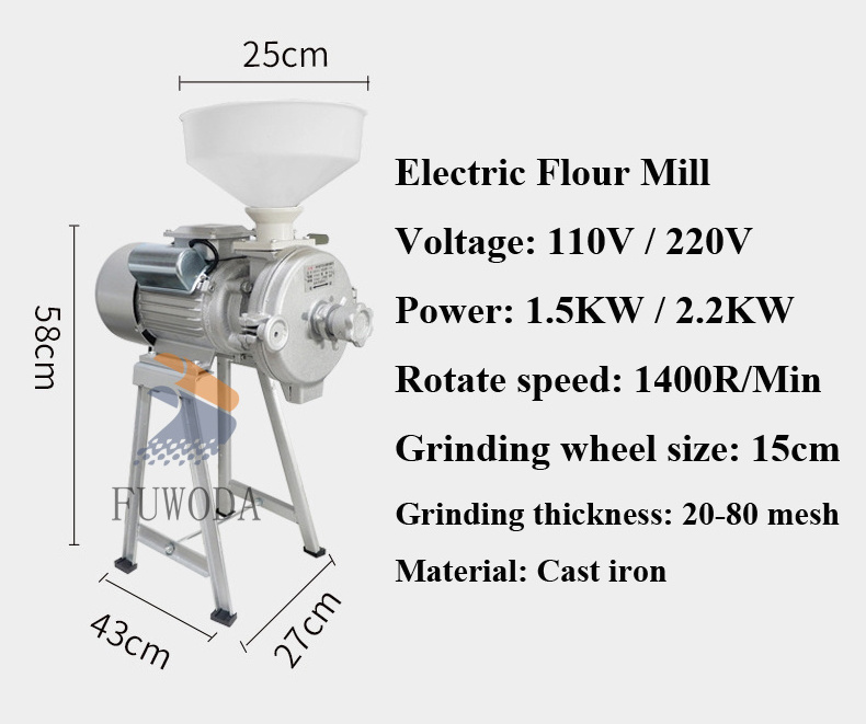 Professional Electric Grain Mill Commercial Small Wheat Rice Grain Corn Mill Grinder Milling Machine For Sale