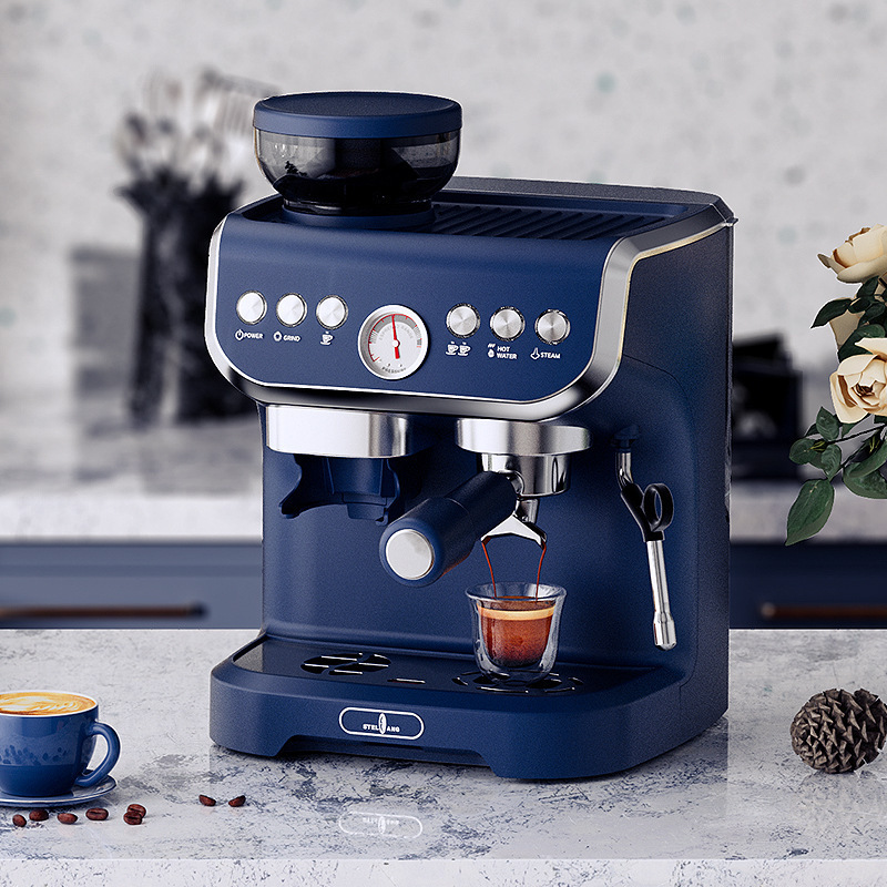 All-in-one Coffee Machine for Home Office Cafe Small Expresso Coffee Maker White / Blue Automatic Coffee Machine with Grinder